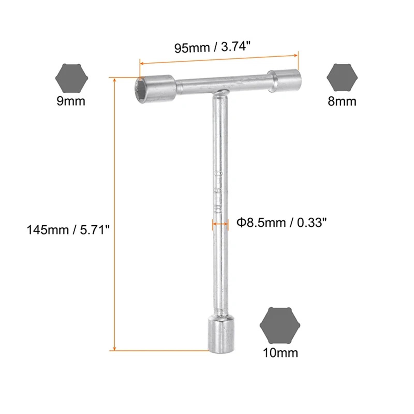 Llave En T Sock 8 9 10 12 14 17 19 mm Llave de tubo con mango en T tres vías Herramienta reparación ciclismo(12mm 14mm 17mm,4pcs)