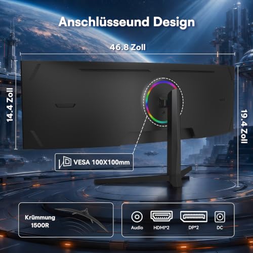 Great voell 49 Zoll Gaming Monitor Curved, DQHD 5120 x 1440, 165Hz – Ansicht 8