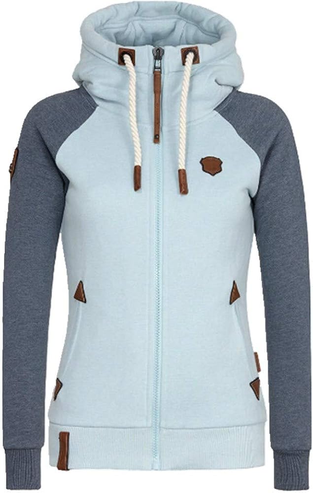 Leather Brand Contrast Hoodie Women's Loose Leisure Quality Blue ...