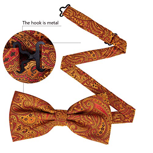 Image of YOHOWA Paisley Striped Men Bow Tie Pre-Tied Formal Adjustable Colorful Bowties Handkerchief Cufflinks Set Wedding Party