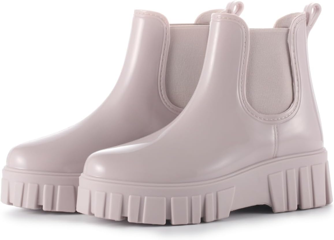 Women's Ankle Rain Boots Waterproof Chelsea Boots, Short Rain Boots for Women and Waterproof Garden Shoes for Outdoor Work (Light Pink,7.5-8)