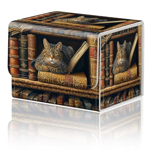 Card Game Storage Box for TCG Commander Deck Box MTG Card Box Organizer Trading Card Case TCG Card Storage Box Magnetic Closure Creative Pattern, Cat Books On Top Of Bookshelf