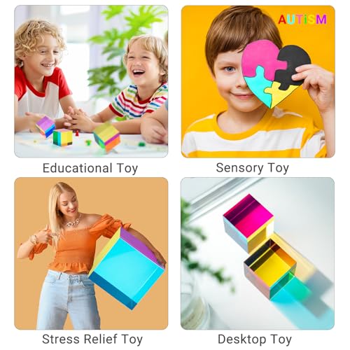 iKeelo Color Cube (50mm) mit Ständer - Cyan, Meganta und Gelb, Acryl Farbwürfel Prisma Physikspielzeug für Haus oder Büro Dekoration