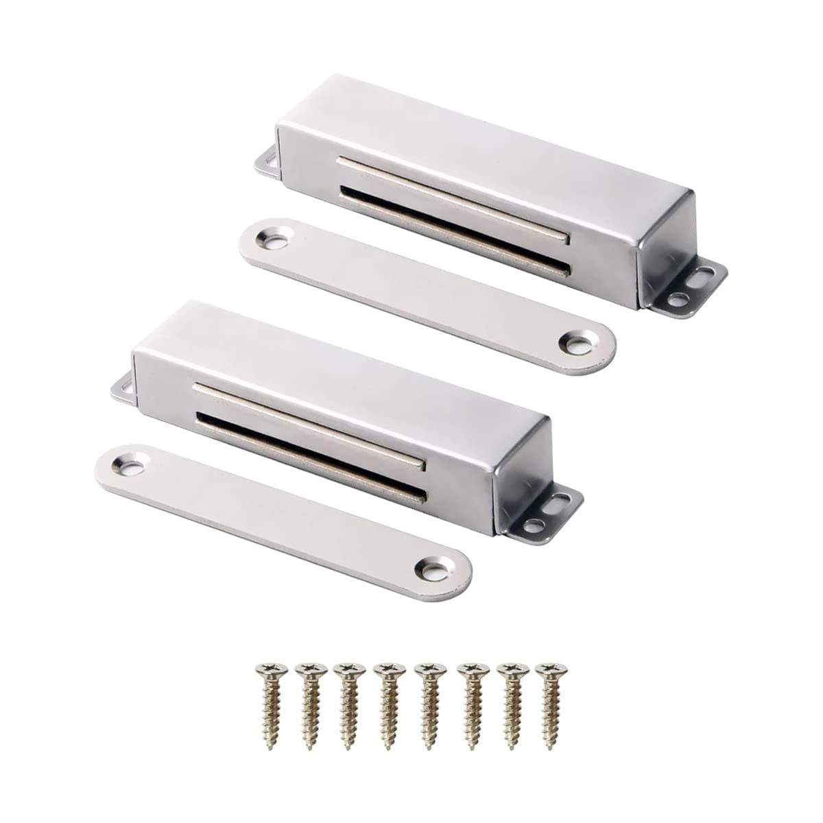Haayymo 2 Pcs Magnetic Door Catch，90lb Stainless Steel Cabinet Door Magnets with Magnetic for Kitchen Cupboard Wardrobe Closet Cabinet Door Drawer Latch (3.8"90 lbs)