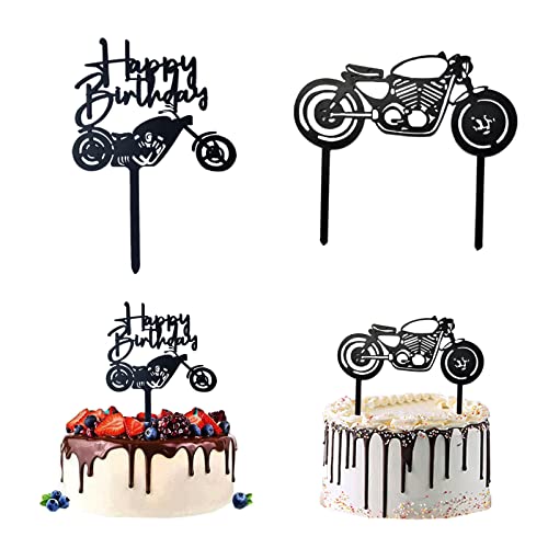 Silars Decoration Gateau Moto, 2pcs Joyeux Anniversaire Cake Topper Deco Gateau Anniversaire, Moto Décorations de Gâteau Acrylique Fille Garcon Pour Fête et Festival