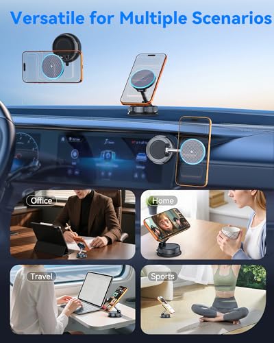 Image of 15W MagSafe Car Mount Charger, Magnetic Wireless Car Charger with Vacuum Suction Cup & Nano Adhesive Base, 360 Rotatable Strong Hold Car Phone Mount for iPhone 17 16 15 14 13 12 Series, Samsung S26