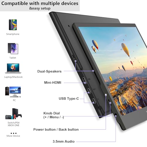 Image of 13.3 inch Touchscreen Portable Monitor, 1080P FHD IPS Display, USB-C & HDMI Plug-and-Play, Dual Speakers, Smart Cover & VESA Mount, External Monitor for Laptop, PC, Smartphone & Game Consoles