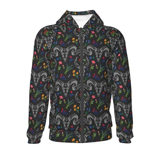 Skull with Horns the Flowers Kid Hoodies Boys Zip Up Sweatshirts Girls Pullover with Pocket2