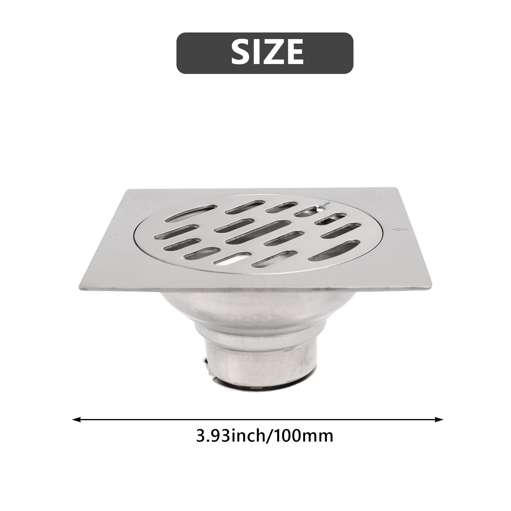 Grnlucja Thick Stainless Steel Anti-Odor Square Floor Drain Waste Drain Cover Hotel Bathroom Shower Drain 100X100mm - Image 4
