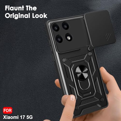 Image of TheGiftKart Tough Armor Bumper Back Cover Case for Xiaomi 17 5G | Kickstand & Ring Holder | 360 Degree Protection Back Cover Case for Xiaomi 17 5G (PC & TPU, Rotating Camera Cover, Black)