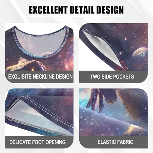 ALAZA Dinosaur Space Galaxy Starry Sky Pajamas Set Short Sleeve Cotton Sleepwear Summer Pjs 2 Piece 5-14Y4