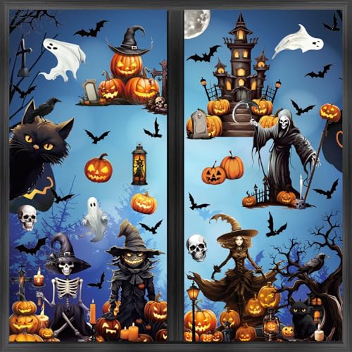 ZALAON Halloween fensteraufkleber, 8 blatt Halloween Fenster Aufkleber...