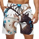 Men & Boys Fit Swim Trunks for Beach Athletic Hiking Quick Dry Drawstring Essentials Half Pants with Pockets Lining, Beachwear Two Deer Yin Yang, Butterflies Art Fashion Swim Trunks