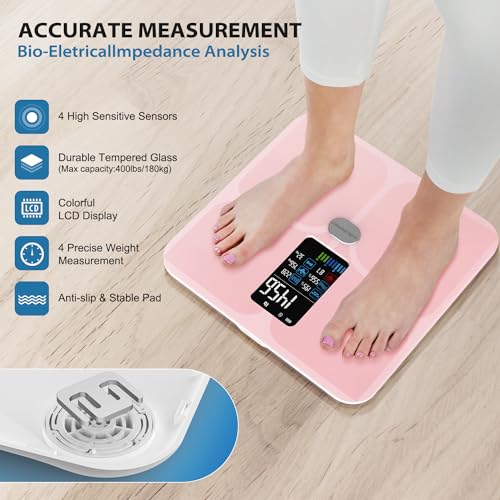 ABLEGRID Body Fat Scale,Digital Smart Bathroom Scale for Body Weight,Large LCD Display Screen,16 Body Composition Metrics BMI,Water Weigh,Heart Rate,Baby Mode,400lb,Rechargeable-Rosegold 8 51XhggwwBGL