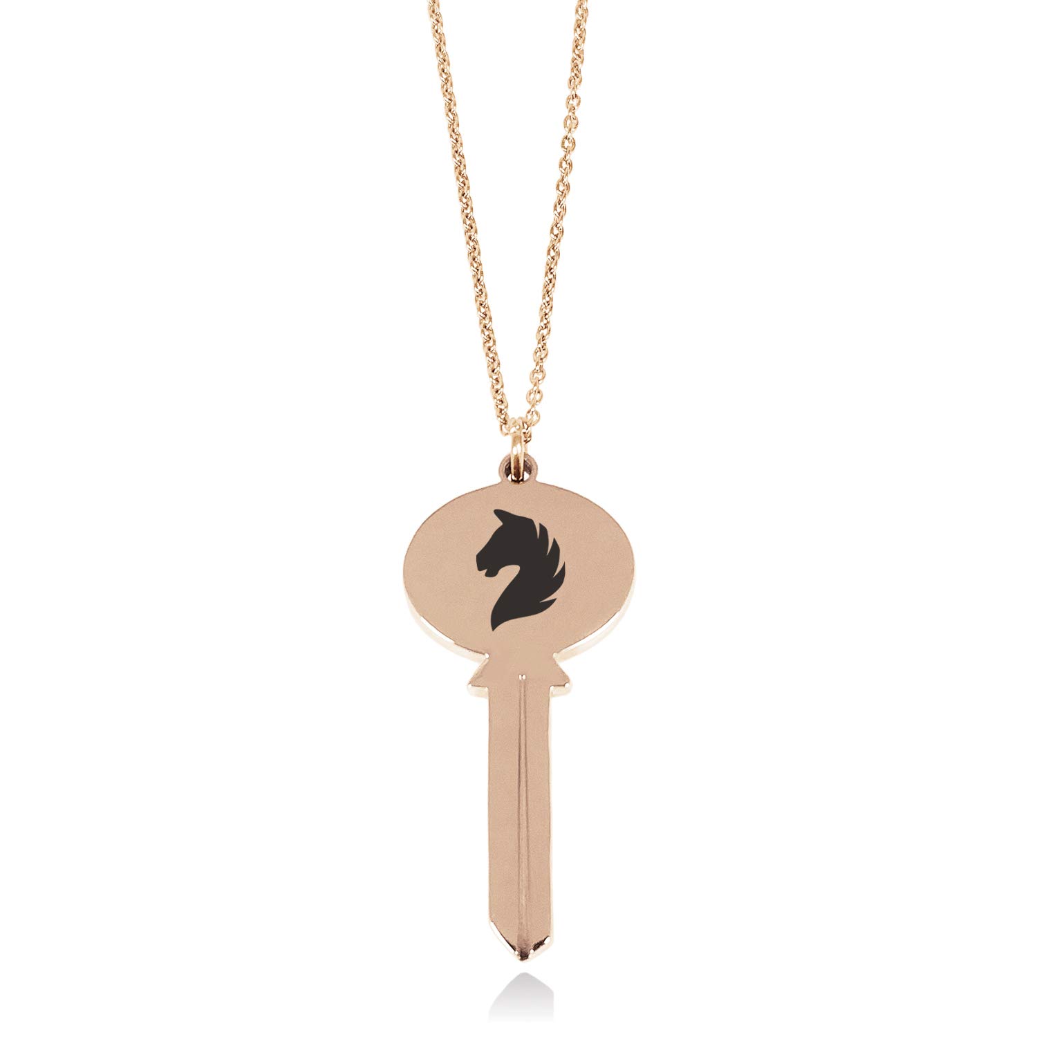 Tioneer Rose Gold Plated Stainless Steel Mustang Horse Oval Head Key Charm Pendant Necklace