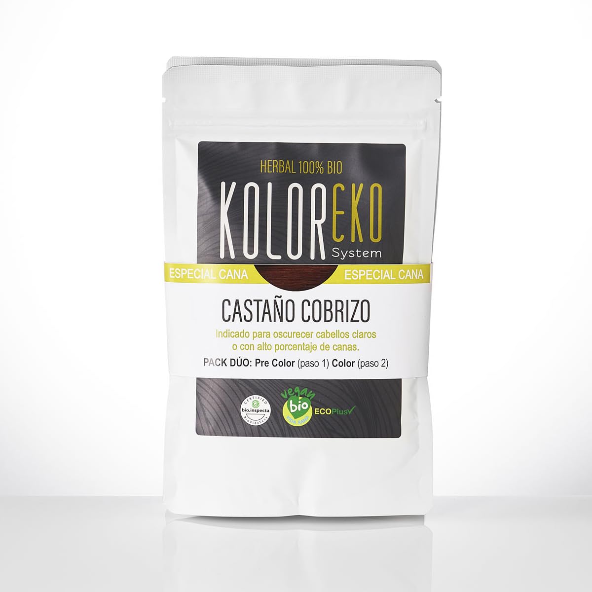 KOLOREKO Tinte natural CASTAÑO COBRIZO - Pack DÚO especial canas - precolor COBRE + tinte CASTAÑO