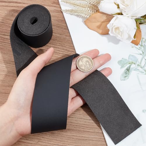 GORGECRAFT 50mm Wide Black Leather Straps 78 Inches Long Full Grain Leather Strips 1.2mm Thick Single Sided Flat Leather Cord Threads Rope for DIY Crafts Jewelry Making Guitar Belt Furniture Handles - Image 3