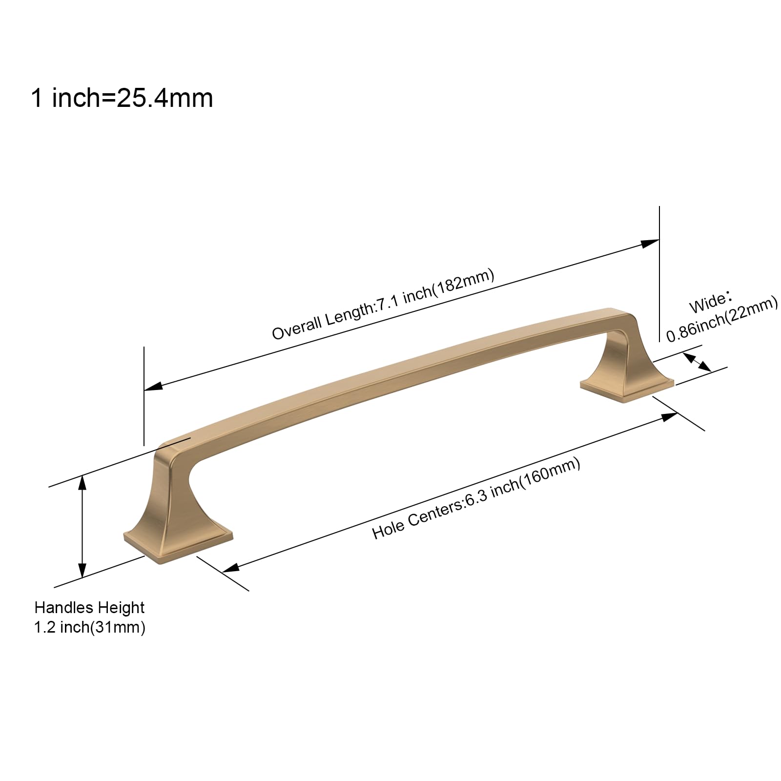 FURNIWARE Pack of 5 Cabinet Handles,Champagne Bronze Hardware Drawer Pulls,Zinc Alloy Kitchen Cabinet Door Handles Pull-160mm(6.3 Inch) Hole Center - Image 4