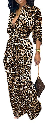 Sxclub SC9392 Elegant Jumpsuits For Women Dressy Long Sleeve Long Straight Pants Leopard Button Down Party Club Jumpsuit thumb #2