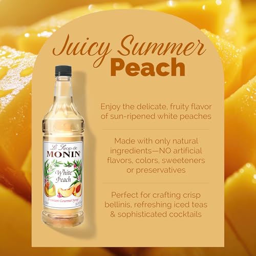 Image of Monin - White Peach Syrup, Juicy Ripe Peach Flavor, Perfect for Cocktails, Mocktails, Iced Teas, & Smoothies, Gluten-Free, Non-GMO (1 Liter, 2-Pack)
