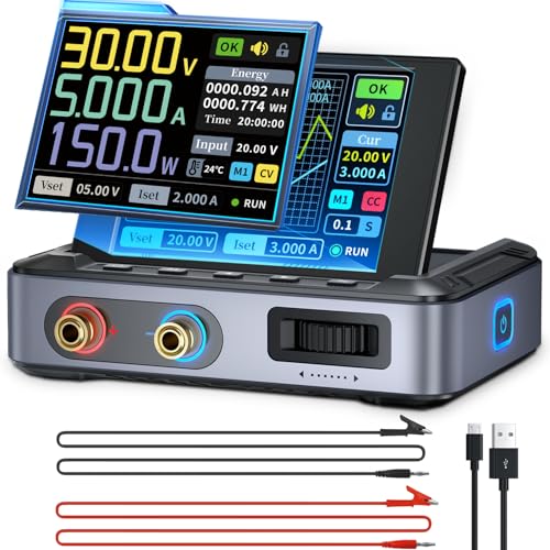 FNIRSI DPS-150 DC Power Supply Variable, 30V 5A Adjustable DC CNC Power Supply with 4-Digit IPS Display, <20mV Power Ripple, PD/QC/DC Input, PC Programmable Switching Power Supply (NO Power Adapter)