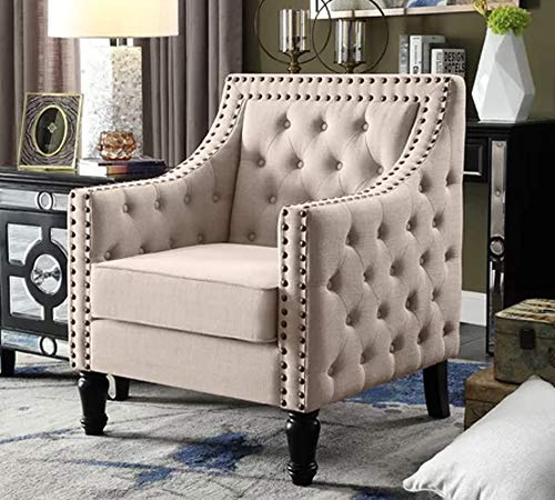 Image of Lakdi The Furniture Co. Modern Living Room Lounge Chair | Wing Chair | Accent Chair | Dining Chair for Home Furnitures - Green Color (Light Beige)