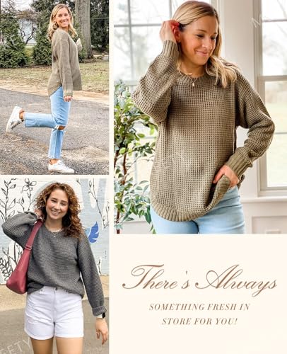 Image of MEROKEETY Women's Fall Long Sleeve Waffle Knit Oversized Sweater | Fall Fashion, Crew Neck, Tunic, Dressy Casual, Trendy, Cute, Pullover Tops, Long Lantern Sleeves, Loose Fit, Drop Shoulder