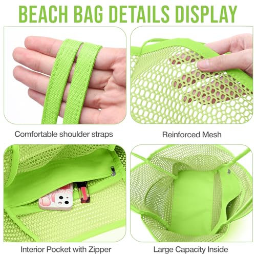 Image of KPX Beach Bag with Mini Pocket, Beach Tote Bags for Women Large Foldable Mesh Swimming Pool Travel Bags - Sandproof