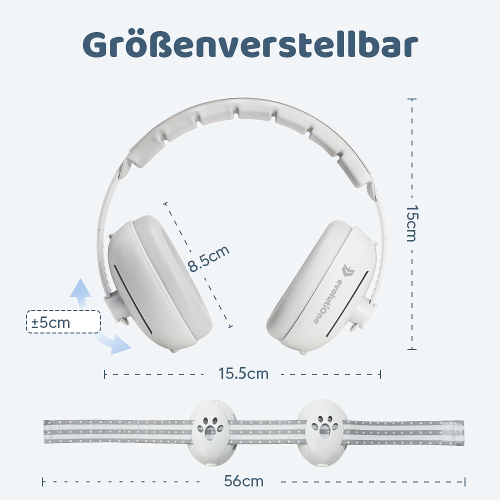 2in1 Baby Gehörschutz Kopfhörer Lärmschutz - Kopfband und Kopfhörerbügel verstellbar - Alter 0-48 Monate - Lieferumfang inklusive 3 ANTI-RUTSCH Kopfbänder in BLAU/ ROSA/ GRAU + Tragetasche