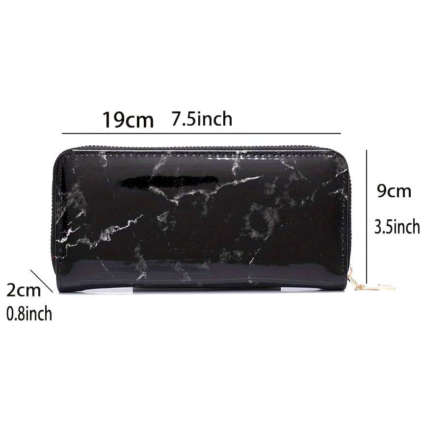 Marble Wallets for Men Women Unisex Fashion Travel Purse Rfid Blocking Clutch PU Leather Clips Cash,Phone,Card,ID Holder Zip Around Wallet (black)3