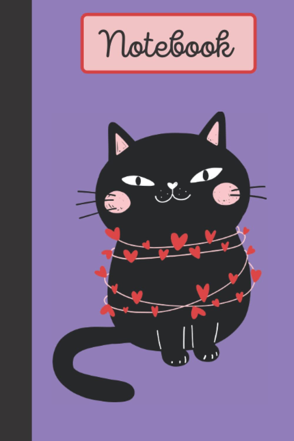 Notebook: Cute Black Cat with Hearts Notebook Blank Lined Journal