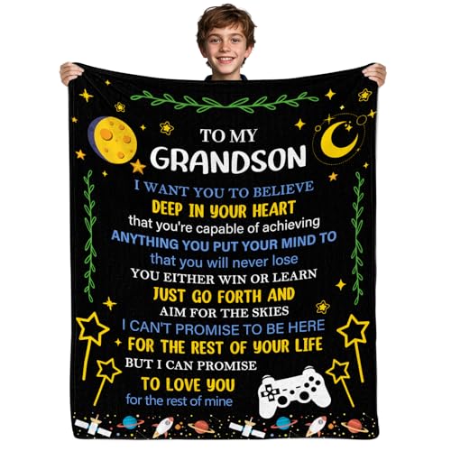 Fiwbnasz Grandson Gifts from Grandma & Grandparents Happy Birthday Gift for Grandsons Graduation Gifts for Grandson to My Grandsons Blanket 50 x 60