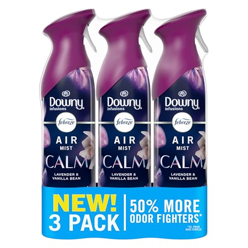 Febreze Air Mist Air Freshener Spray Odor Fighting Room Spray Deodorizer for Home Bathroom Kitchen Office Apartment Dorm Room Classroom Downy Calm Lavender & Vanilla Bean Scent 8.1oz (Pack of 3)