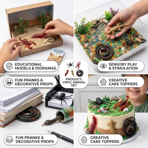 Image of (Pack of 5) Insect Prank Toy Set for Kids - Realistic Fake Insect Toys (Lizard, Cockroach, Centipede, Snake, Scorpion) | Rubber Prank Toy Combo Pack | Funny Scary Prank Toys | Birthday Return Gift