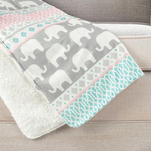 Image of Lush Decor Baby Elephant Stripe Soft & Plush Sherpa Blanket, 40 inch x 30 inch, Pink & Turquoise
