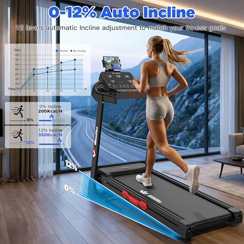 Image of 3.5HP Folding Treadmills for Home with Incline Optional, 300 lbs Capacity, 8.0MPH Speed, 17'' Wide Belt, App Connection, 64 Programs, BMI Detector for Home Use