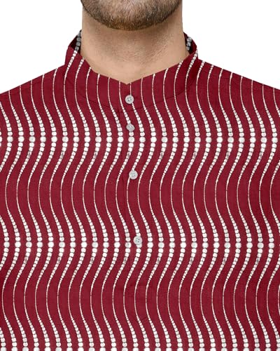 Image of Gauri Laxmi Enterprise Men's Cotton Blend Foil Print Kurtas (Ethnic Wear) (38, Maroon)