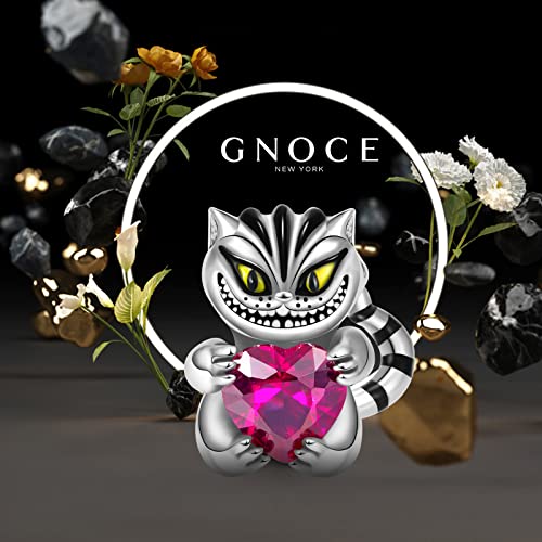 GNOCE Cheshire Cat Heart Gemstone Charm Bead Sterling Silver Christmas Charm Fits Bracelets/Necklace For Women/Wife Gift3