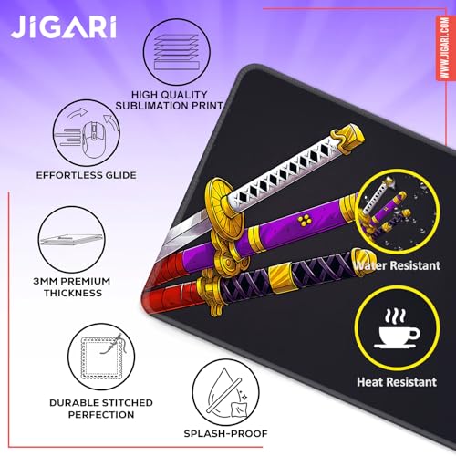 Image of Anime Theme Printed XL Extended Stich Edge Mousead | Smooth Surface Gaming Mousepad with Anti-Slip Rubber Base | 3mm Thick - 11 x 23 Inch (One Piece Swords (P116))