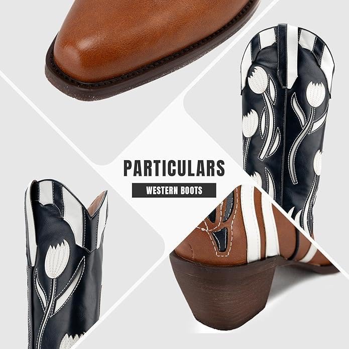 SO SIMPOK Womens Embroidered Pull On Cowboy Cowgirl Boots Block Chunky Heel Western Mid Calf Boots Riding Wedding Boots4