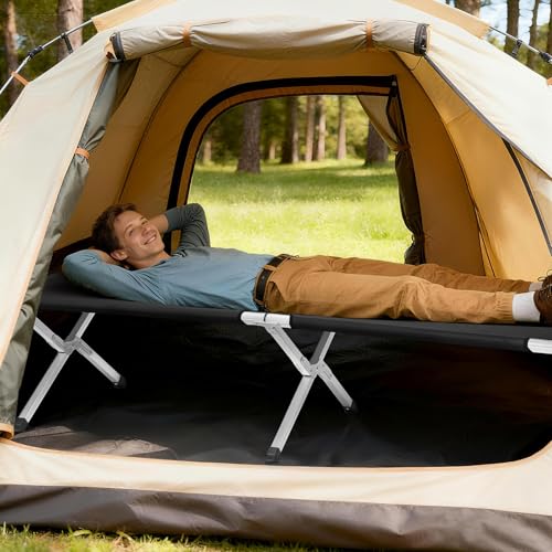 Image of Portable Folding Camping Cot,Lightweight Camping Cots for Adults,Folding Tent Camp Cot Bed,Indoor Outdoor Travel Sleeping Cots,with Carrying Bag,for Patio Hiking Picnic Beach Fishing (Army Black)
