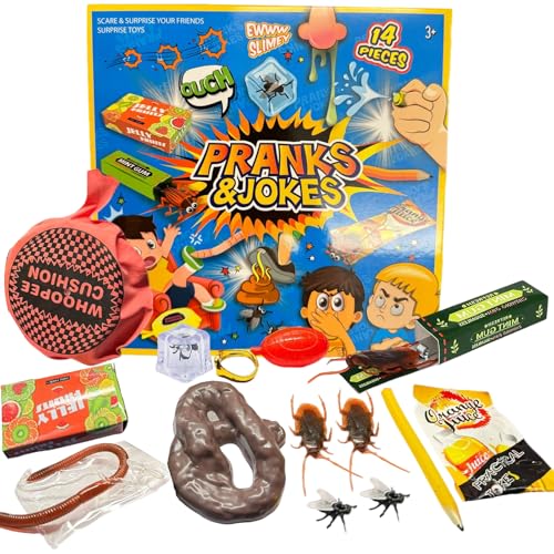 YEWCEP Scherzartikel, 14-teiliges Prank Set mit Furzkissen und Realistischen Insekten, Lustige Streiche für Erwachsene Freunden und Familie, Ideal für Parties und Familienabende