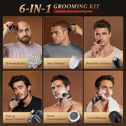 Image of Head Shavers for Bald Men, Professional 5-in-1 Electric Head Shaver Grooming Kit, 7D Floating Wet & Dry Electric Razor for Bald Heads with LED Smart Display & Type-C Charging for Hair /Face /Beard