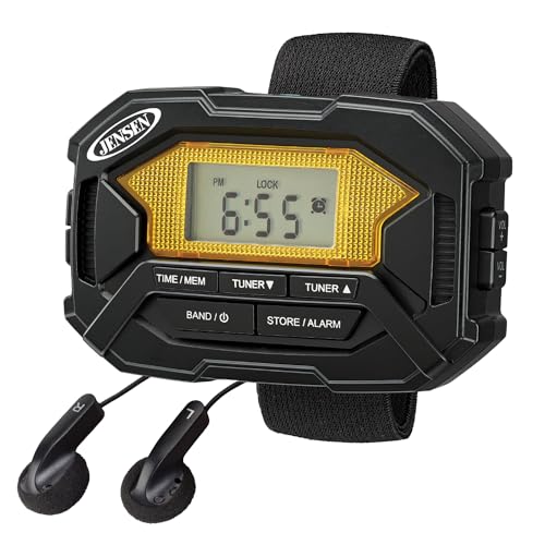 Jensen SAB-60 Armband Digital AM/FM Stereo Radio with Clock and Earbuds, Black, SAB-60