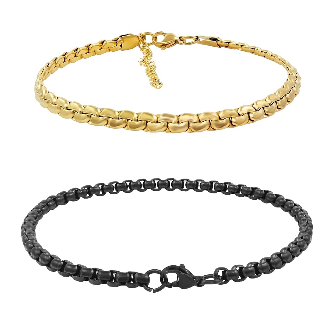 Nakabh Combo of Chain Stainless Steel Wrist Bracelet for Men Boys Unisex (NAK-2220133)(Gold + Black) (B0C9YBDM7F) Amazon Price History, Amazon Price Tracker