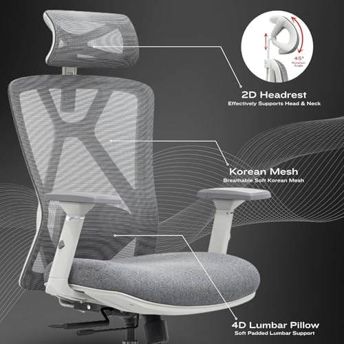 Image of Aeronaut Ergonomic Office Chair for Work | Multi-Lock Synchro Tilt Mechanism with Seat Slider | 5 Year Warranty | 3D Armrest | Adjustable Lumbar (Grey, 3D with Seat Slider)
