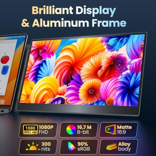 Image of Upperizon Portable Monitor Foldable Dual Screen 15.6 inch FHD 90% sRGB 60Hz IPS USB-C Travel Monitor for Laptop Mac Windows, DisplayLink Triple Screen Extender with Kickstand