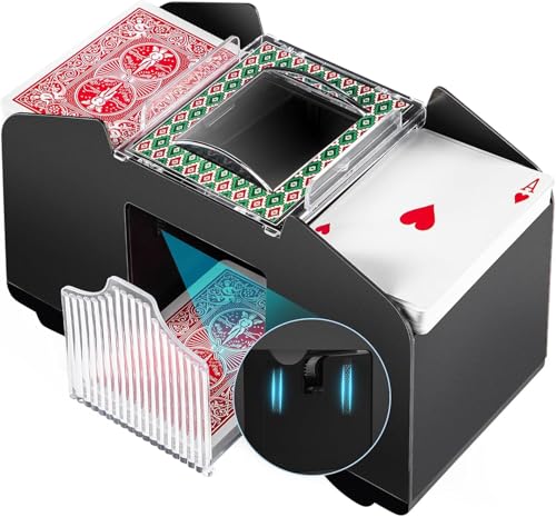 Youyijia Automatischer Kartenmischer mit Gummischalldämpfer, Elektrische Poker Mischmaschine für Skyjo, Skip-BO, Phase 10 und Kartenspiele zu Hause (Black&Green 1-4 Deck)