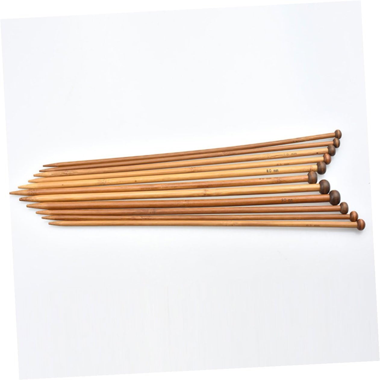 LOLIPPYY Juego de 18 Pares de Agujas de Tejer Rectas de 35 CM Sola Punta Madera de Bambú Oscura Accesorios para Tejer Suéteres Largos y Costura DIY