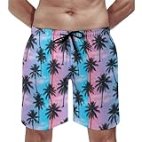 Men's Beachwear Quick Dry Purple Sky Palm Trees Board Shorts Flat Front Short with Pockets Fashion Vacation Beach Shorts